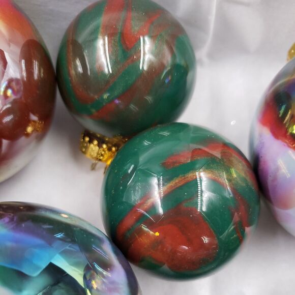 Vintage Glass Ball Christmas Ornament Lot of 11 Swirl Red Green Gold Iridescent - Picture 8 of 16